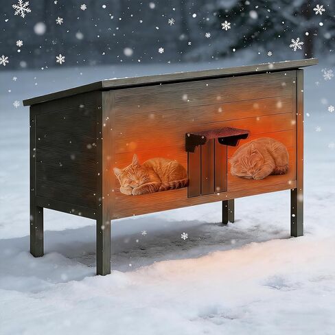 منزل القطط في الهواء الطلق من هيرتشر للقطط الوحشية المتعددة، 47.24 بوصة لتر، منزل قطط كبير معزول في الهواء الطلق مع رغوة شاملة، مأوى للقطط الوحشية مقاوم للطقس لفصل الشتاء، شقة خشبية للقطط الضالة PG01DHZ in Kuwait