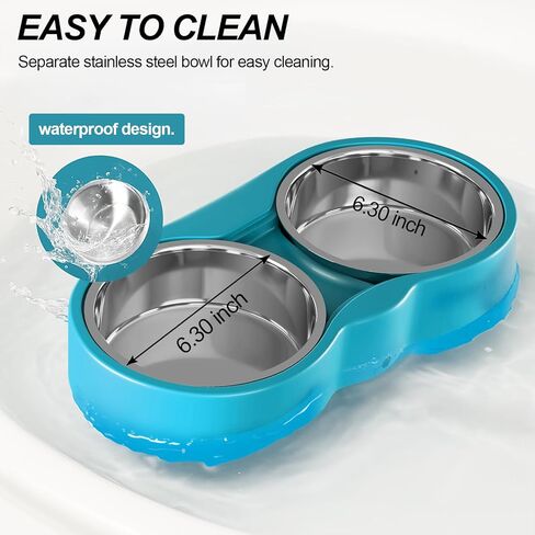Pet Heated Bowl for Cat Dog, Freeze-Proof Warming Animal Food Feeder with Anti-Chew Cord,Waterproof & Thermostat Heating Bowls Removeable, (2 x 23 fl oz, Blue) in Kuwait