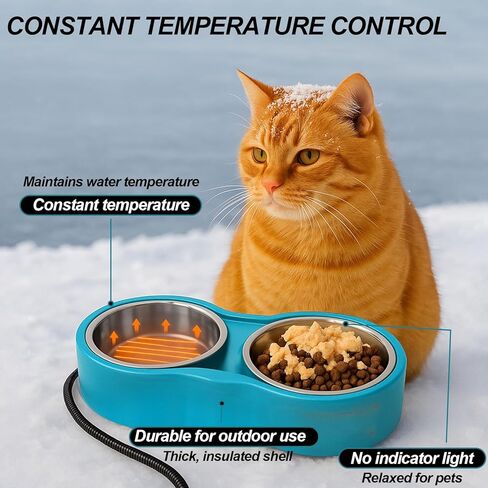 Pet Heated Bowl for Cat Dog, Freeze-Proof Warming Animal Food Feeder with Anti-Chew Cord,Waterproof & Thermostat Heating Bowls Removeable, (2 x 23 fl oz, Blue) in Kuwait