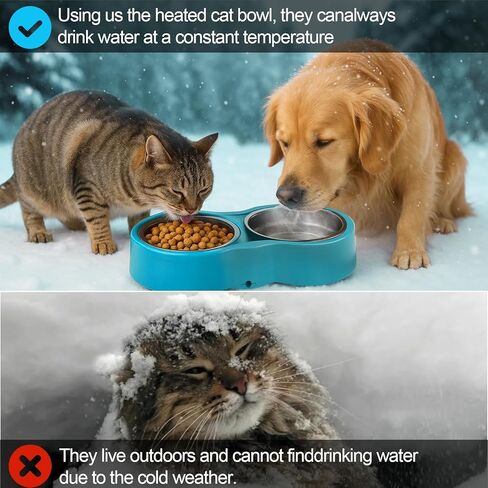 Pet Heated Bowl for Cat Dog, Freeze-Proof Warming Animal Food Feeder with Anti-Chew Cord,Waterproof & Thermostat Heating Bowls Removeable, (2 x 23 fl oz, Blue) in Kuwait