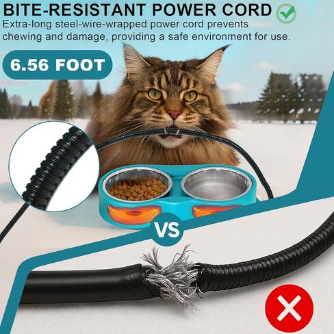 Pet Heated Bowl for Cat Dog, Freeze-Proof Warming Animal Food Feeder with Anti-Chew Cord,Waterproof & Thermostat Heating Bowls Removeable, (2 x 23 fl oz, Blue) in Kuwait