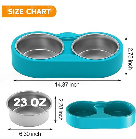 Pet Heated Bowl for Cat Dog, Freeze-Proof Warming Animal Food Feeder with Anti-Chew Cord,Waterproof & Thermostat Heating Bowls Removeable, (2 x 23 fl oz, Blue) in Kuwait