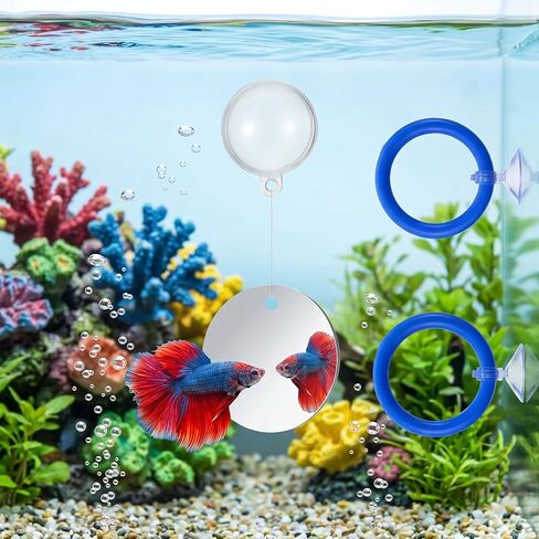 2Pcs Floating Feeding Ring Betta Mirror for Aquarium Betta Fish Tank Accessories Beta Fish Exercise Ring Set Fishes Feeding Rings for Tank Enrichment in Kuwait