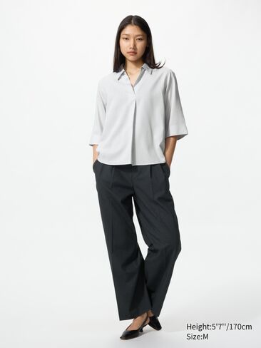 بلوزة Uniqlo رايون بياقة سكيبر | 3/4 كم | مخطط in Kuwait