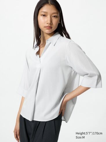 بلوزة Uniqlo رايون بياقة سكيبر | 3/4 كم | مخطط in Kuwait