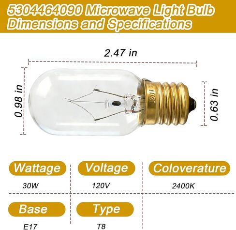 4PCS T8 E17 120V 30W Microwave Light Bulbs with Brass Base Compatible with GE LG Kenmore Frigidaire Whirlpool Replace#: 5304464090 5304461116 WB36X10328 WB36X10132 PS1481517 PS1765541 WB36 in Kuwait