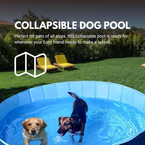 Consumable Corner - Collapsible Dog Swimming Pool - for Swimming & Bathing - Built-in Drain Plug - Hard Plastic, No Inflation Durable - Safe for All Dogs - 55"D x 12"H - Blue - 1 Pool in Kuwait