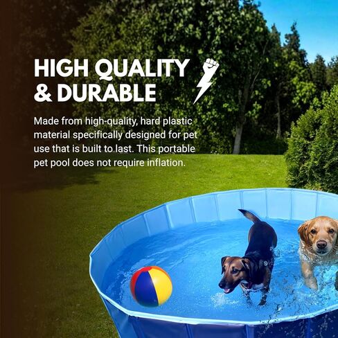 Consumable Corner - Collapsible Dog Swimming Pool - for Swimming & Bathing - Built-in Drain Plug - Hard Plastic, No Inflation Durable - Safe for All Dogs - 55"D x 12"H - Blue - 1 Pool in Kuwait