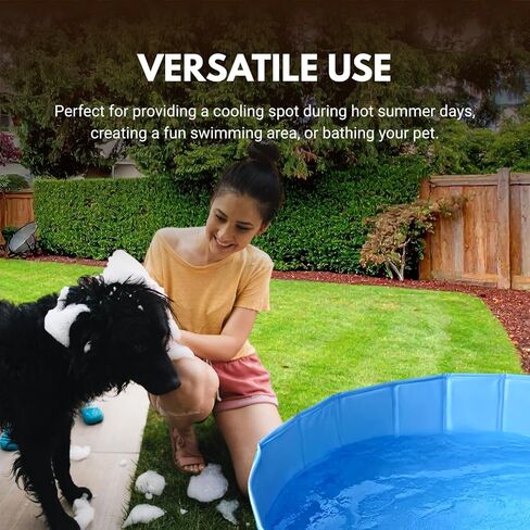 Consumable Corner - Collapsible Dog Swimming Pool - for Swimming & Bathing - Built-in Drain Plug - Hard Plastic, No Inflation Durable - Safe for All Dogs - 55"D x 12"H - Blue - 1 Pool in Kuwait