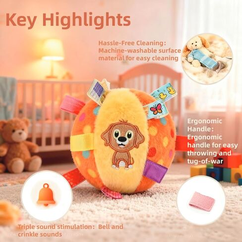 Dog Tag Toy，Squeaky Plush Toy,6-Inch Soft Stuffed Cotton Ball, Built-in Bell，Interactive Retrieval Toy for Puppies & Small Medium Dogs, Puppy Play Gym & Busy Toys in Kuwait