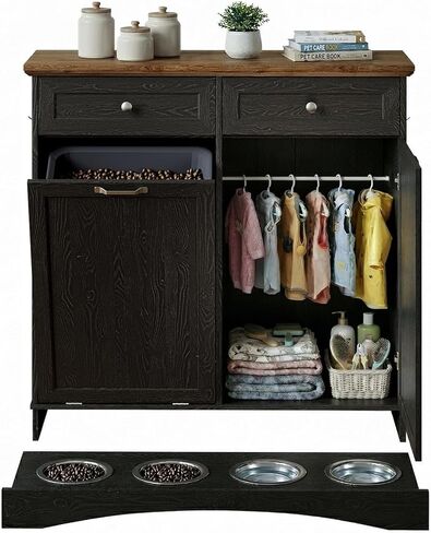 Furnaza Dog Food Storage Cabinet for Dogs & Cats,Pet Feeding Station with 4 Bowls, Tilt-Out Dog Feeding Station, Pet Storage for Kitchen, Living Room,White in Kuwait
