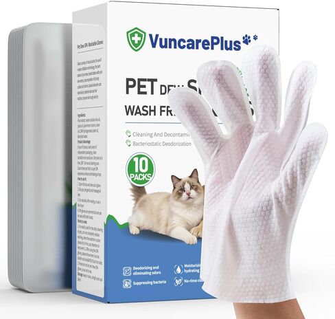 Pet Hydrosol SPA Glove Wipes, 10 Individually Wrapped Packs, No Rinse Dog & Cat Grooming Wipes, Deodorizing Waterless Pet Cleaning Gloves with Jojoba Oil & Olive Oil for Travel & Home in Kuwait