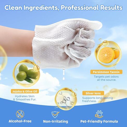 Pet Hydrosol SPA Glove Wipes, 10 Individually Wrapped Packs, No Rinse Dog & Cat Grooming Wipes, Deodorizing Waterless Pet Cleaning Gloves with Jojoba Oil & Olive Oil for Travel & Home in Kuwait