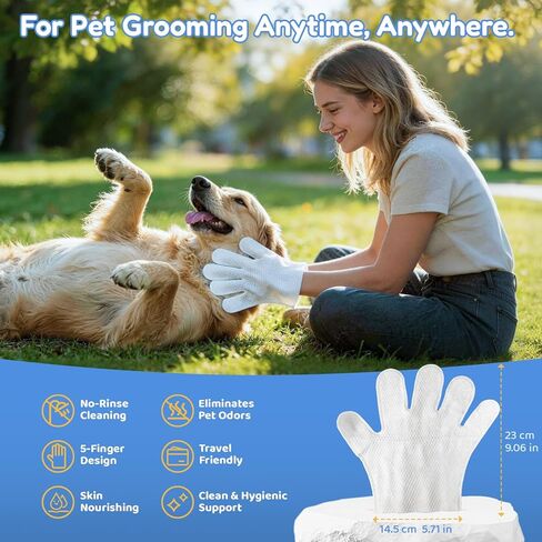 Pet Hydrosol SPA Glove Wipes, 10 Individually Wrapped Packs, No Rinse Dog & Cat Grooming Wipes, Deodorizing Waterless Pet Cleaning Gloves with Jojoba Oil & Olive Oil for Travel & Home in Kuwait