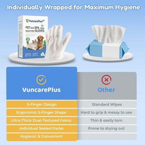 Pet Hydrosol SPA Glove Wipes, 10 Individually Wrapped Packs, No Rinse Dog & Cat Grooming Wipes, Deodorizing Waterless Pet Cleaning Gloves with Jojoba Oil & Olive Oil for Travel & Home in Kuwait