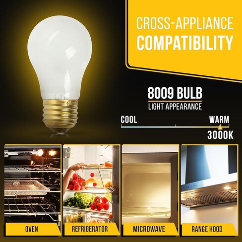 لمبة ضوء الفرن من PartsBroz 8009 A15 40W 120V مقاومة لدرجة الحرارة العالية 570 درجة E26 لـ Whirlpool GE MFF2557HEW PT916SM2SS KBFA20ERSS01 KSCS25INSS00 MZD2766GES ED2GVEXVD01 ED5FVGXWS01 in Kuwait