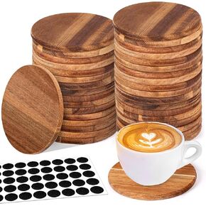 20 Pieces Unfinished Wood Coasters, 4 Inch Square and Round Blank Wooden Coasters for Crafts with Non-Slip Silicon Dots for DIY Stained Painting Wood Engraving Home Decoration in Saudi Arabia