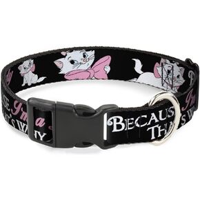Buckle-Down Dog Collar Plastic Clip Aristocats Marie 3 Poses Because Im A Lady Thats Why Black 6 to 9 Inches 0.5 Inch Wide in Kuwait