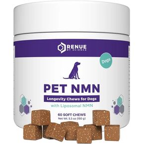 Renue By Science PET NMN Longevity Chews for Dogs - Liposomal NMN, Trans-Resveratrol, Glucosamine, MSM, Chondroitin - Cold Extruded Soft Chews - 60 Count in Saudi Arabia
