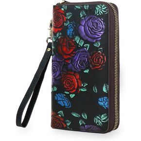 Women’s RFID Blocking Wallet Leather Large Capacity Credit Card Clutch With Hand Strap (Black) in Saudi Arabia