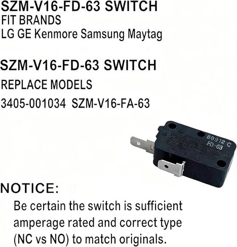 3405-001034 بديل مفتاح باب الميكروويف لميكروويف LG Samsung GE Kenmore 3405-000178 AP4044834 SZM-V16-FD-63 (مفتوح عادة) (عبوتان) in Kuwait
