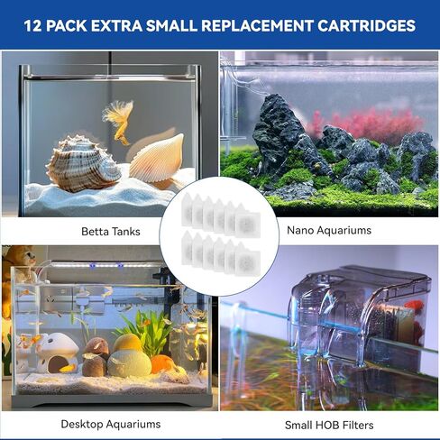 12 Pack Replacement Filter Cartridges - XS Replacement for Koller Products Extra Small Fish Tanks Filter, Refilled Filter Cartridges (XS) Size for Aquarium Kits Less 3 Gallons Aquarium Accessories in Kuwait