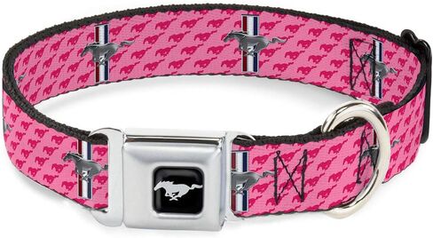 Buckle-Down Dog Collar Seatbelt Buckle Ford Mustang Bars Text Pink Logo Repeat 11 to 17 Inches 1.0 Inch Wide in Kuwait