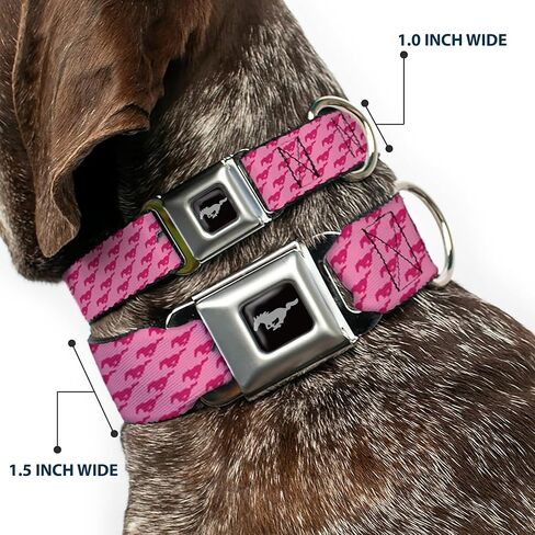 Buckle-Down Dog Collar Seatbelt Buckle Ford Mustang Bars Text Pink Logo Repeat 11 to 17 Inches 1.0 Inch Wide in Kuwait