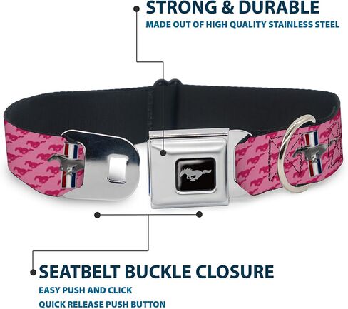 Buckle-Down Dog Collar Seatbelt Buckle Ford Mustang Bars Text Pink Logo Repeat 11 to 17 Inches 1.0 Inch Wide in Kuwait