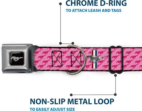 Buckle-Down Dog Collar Seatbelt Buckle Ford Mustang Bars Text Pink Logo Repeat 11 to 17 Inches 1.0 Inch Wide in Kuwait