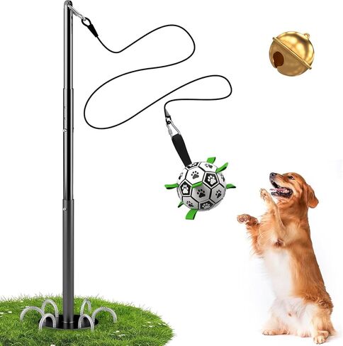 QDAN Tether Tug Outdoor Dog Toy, Durable Interactive Dog Toy with Adjustable Pole, Outdoor Toys for Dogs, Soccer Ball, Self-Play & Tug of War Toy for Small Medium Large Dogs in Kuwait