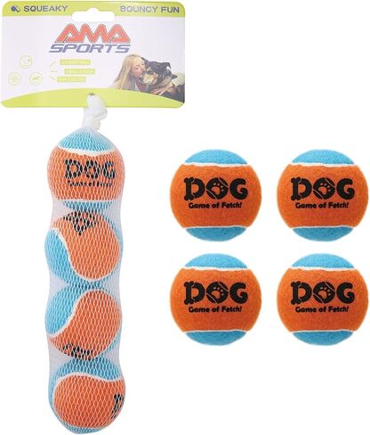 AMA SPORT Squeaky Tennis Balls for Dogs 2.0" Small Dog Tennis Balls for Throwing and Fetching Dog Toys for Training, Exercise, High Bouncing 4 Pack (Orange Light Blue) in Kuwait