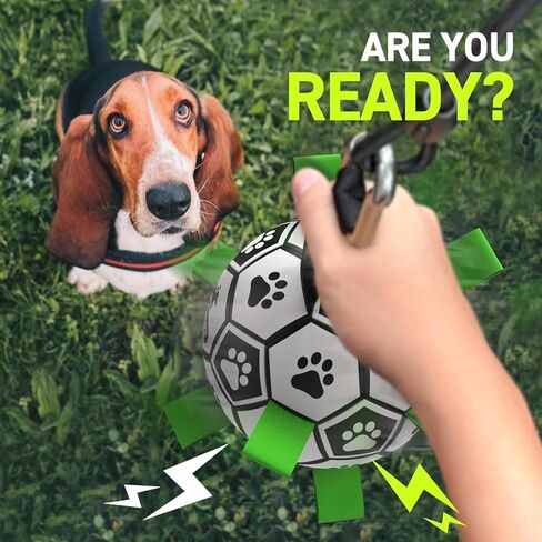 QDAN Tether Tug Outdoor Dog Toy, Durable Interactive Dog Toy with Adjustable Pole, Outdoor Toys for Dogs, Soccer Ball, Self-Play & Tug of War Toy for Small Medium Large Dogs in Kuwait