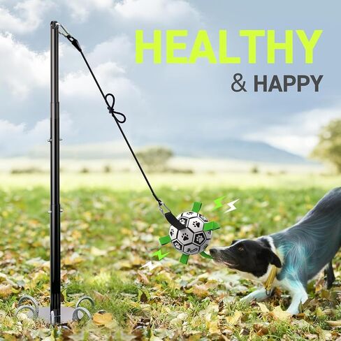QDAN Tether Tug Outdoor Dog Toy, Durable Interactive Dog Toy with Adjustable Pole, Outdoor Toys for Dogs, Soccer Ball, Self-Play & Tug of War Toy for Small Medium Large Dogs in Kuwait