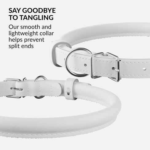 CollarDirect Rolled Leather Dog Collar, Soft Padded Round Puppy Collar, Handmade Genuine Leather Collar Dog Small Large Cat Collars 13 Colors (13-16 Inch, White Smooth) in Kuwait