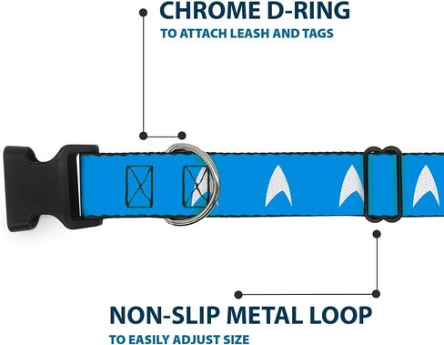 CBS Studios Inc. Pet Collar, Dog Collar Plastic Buckle, Star Trek Starfleet Insignia Blue White, 15 to 24 Inches 1.0 Inch Wide in Kuwait