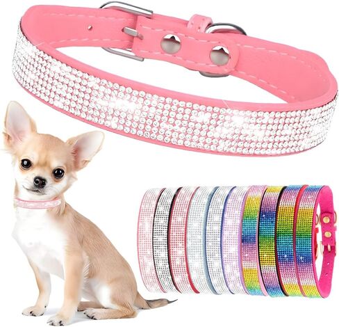Hotlion Bling Rhinestone Dog Collar Cute Dazzling Crystal Diamond Puppy Kitten Pet Cat Collars for Small Dogs Boys Girls Pink M in Kuwait