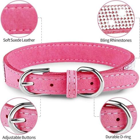 Hotlion Bling Rhinestone Dog Collar Cute Dazzling Crystal Diamond Puppy Kitten Pet Cat Collars for Small Dogs Boys Girls Pink M in Kuwait