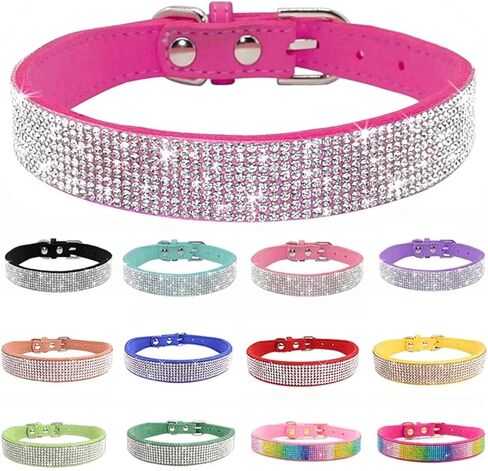 Hotlion Bling Rhinestone Dog Collar Cute Dazzling Crystal Diamond Puppy Kitten Pet Cat Collars for Small Dogs Boys Girls Pink M in Kuwait
