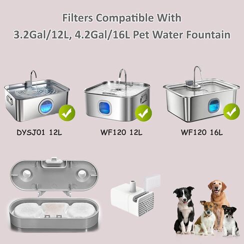 16 حزمة من مرشحات نافورة مياه الكلاب تناسب WF120/WF160/DYSJ01 موزع وعاء مياه كبير للكلاب 3.2 جالون/12 لتر، 4.2 جالون/16 لتر، نافورة أوتوماتيكية للحيوانات الأليفة، مع 16 إسفنجة مضخة وفرشاة صلبة واحدة in Kuwait