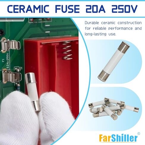 20 Amp 250V Slow-Blow (10 Pack), Microwave Fuse，Universal Ceramic Fuse Replacement for G-E WB27X10388, Whirl-Pool, Ken-More, and Other Microwaves in Kuwait
