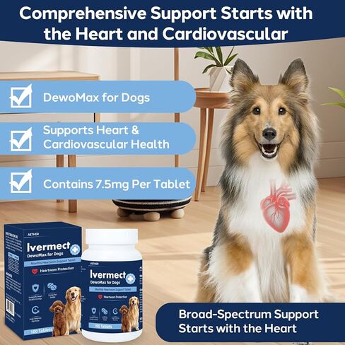 Young Heart for Dogs, lvermect Tablets for Dog – Hawthorn Prevention for Dogs, Heart Health, Circulatory & Cardiovascular System – 7.5 mg, 100 Tablets in Kuwait