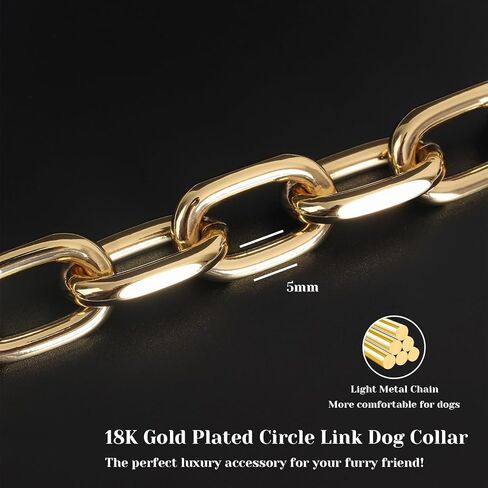 18K Gold Plated Long Link Dog Necklace - Light Metal Chain Fashion Necklace Collar for Large Dogs - 5MM Width Light Metal Chain Pet Necklace (24") in Kuwait