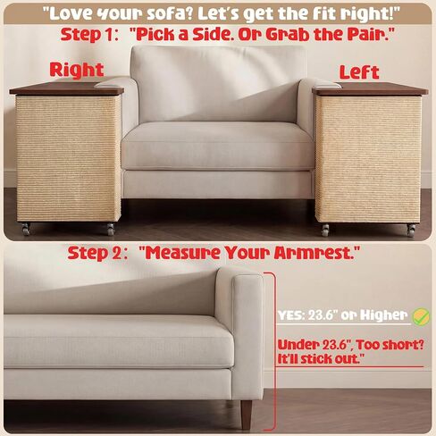 Cat Scratch Furniture Protector, Couch Protector from Cat Claws Side Table with Storage Cabinet & Wheels, 12.6''Wooden Sofa Narrow End Table with Cat Scratch Panel for Living Room (Walnut, Left) in Kuwait