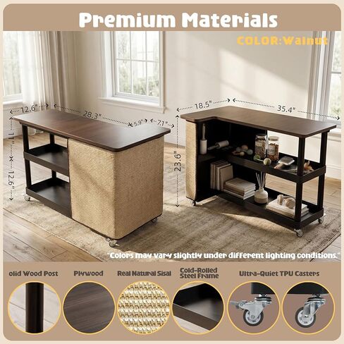 Cat Scratch Furniture Protector, Couch Protector from Cat Claws Side Table with Storage Cabinet & Wheels, 12.6''Wooden Sofa Narrow End Table with Cat Scratch Panel for Living Room (Walnut, Left) in Kuwait