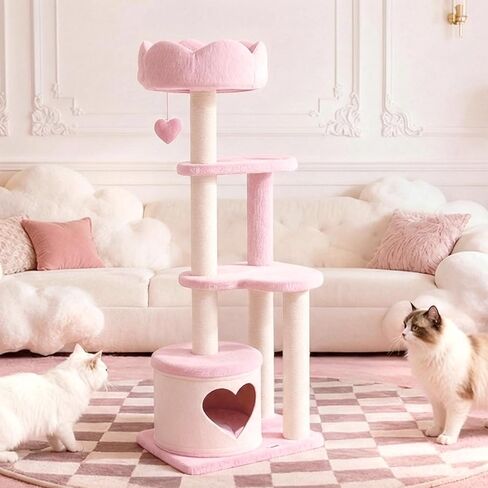 Happy & Polly Cat Tree for Cats, 52.8 Inches, All Breed Sizes, Climbing, Indoor, Wood and Sisal, Floor Mount, Modern in Kuwait