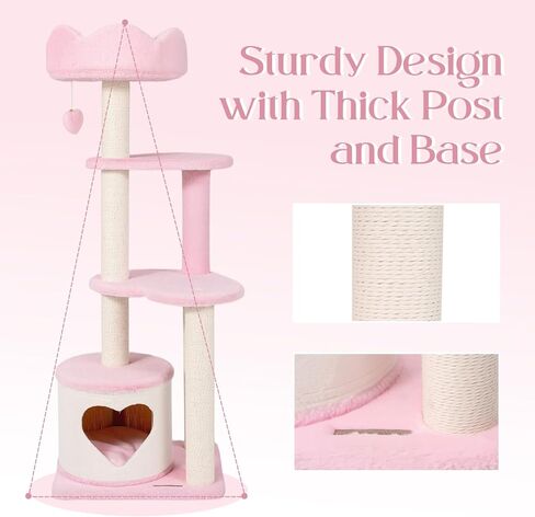 Happy & Polly Cat Tree for Cats, 52.8 Inches, All Breed Sizes, Climbing, Indoor, Wood and Sisal, Floor Mount, Modern in Kuwait