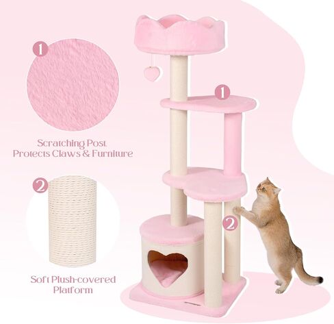 Happy & Polly Cat Tree for Cats, 52.8 Inches, All Breed Sizes, Climbing, Indoor, Wood and Sisal, Floor Mount, Modern in Kuwait