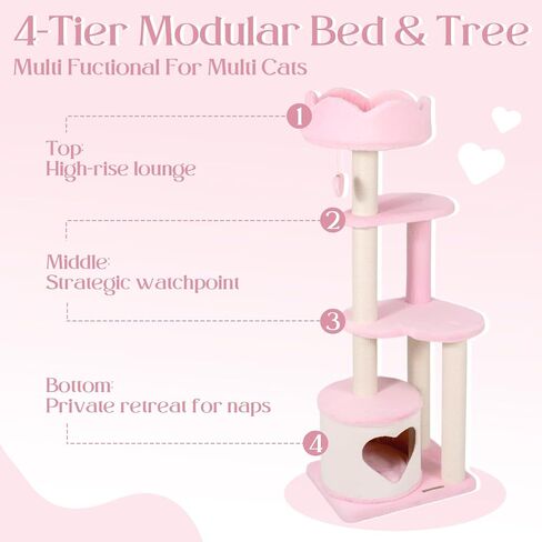 Happy & Polly Cat Tree for Cats, 52.8 Inches, All Breed Sizes, Climbing, Indoor, Wood and Sisal, Floor Mount, Modern in Kuwait