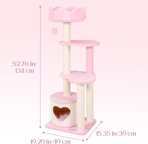 Happy & Polly Cat Tree for Cats, 52.8 Inches, All Breed Sizes, Climbing, Indoor, Wood and Sisal, Floor Mount, Modern in Kuwait